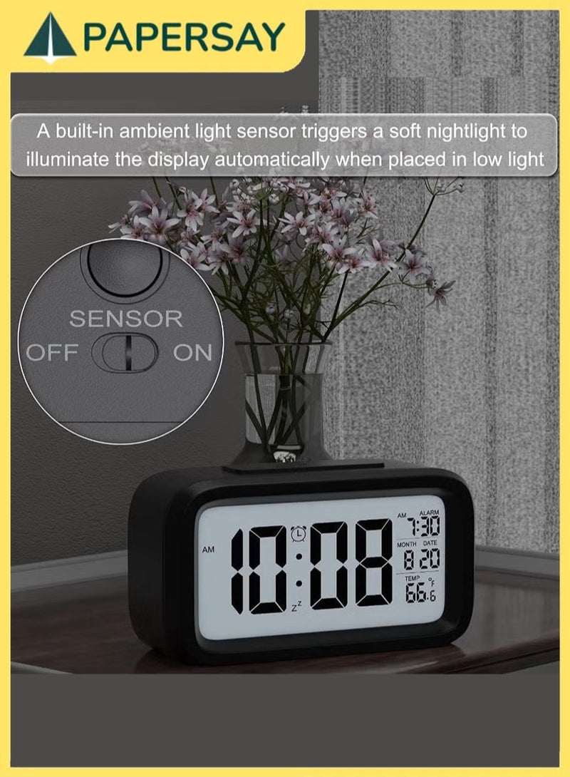 PAPERSAY Smart Light LED Alarm Clock, Bedside Desk Table Electronic Clock, Battery Operated Mute Luminous Alarm Clock，Auto-Night Mode with Adjustable Light for Kids Students - Image 5